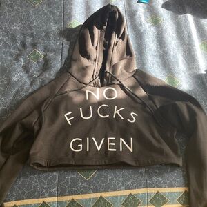 Black Cropped Hoodie with Bold Text